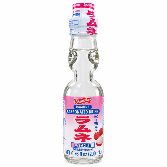 Shirakiku Ramune Lychee Soda.